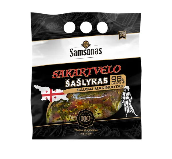 Kiaulienos šašlykas SAMSONO Sakartvelo, atšaldytas, sausai marinuotas, 800g