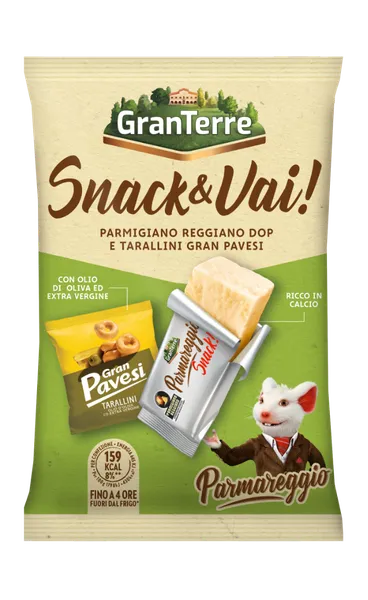 Cietā siera PARMIGIANO REGGIANO PDO Parmezāna (30%) un Tarallini cepumu uzkoda, 35g