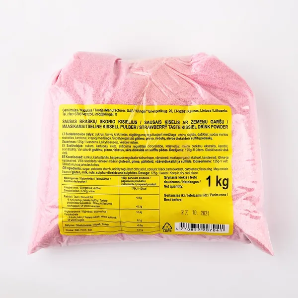Kisielius KLINGAI, braškių skonio, be dažiklių, 1kg