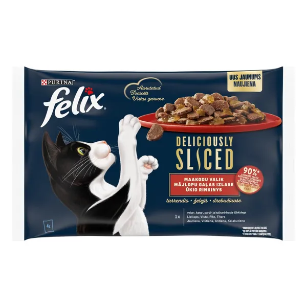 Koncervuotas kačių ėdalas FELIX Farm Selection , su mėsa, rinkinys, 4x80g