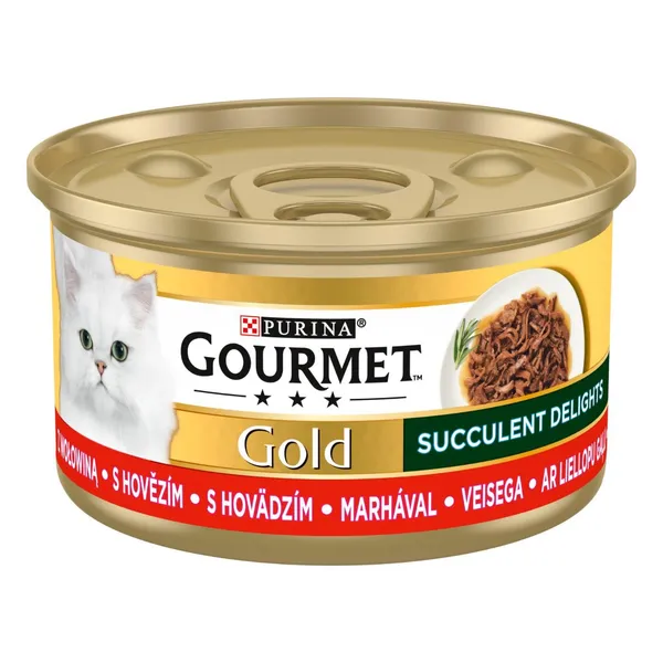 Koncervuotas kačių ėdalas GOURMET Gold Succulent Delights su jautiena , 85 g