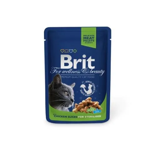 Konservai katėms BRIT PREMIUM Chicken Slices Sterilised, maišelyje, 100 g