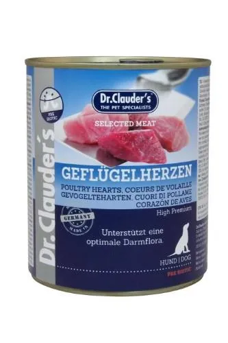 Konservai šunims DR. CLAUDER'S, su paukščių širdelėmis, 800 g