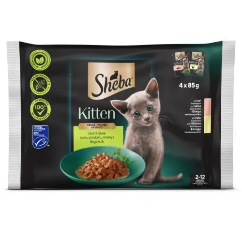 Konservuotas ėdalas kačiukams SHEBA, įvairių skonių padaže, 4x85g