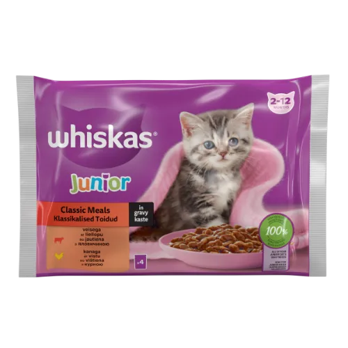 Barība kaķēniem Whiskas junior klasiskā izlase 4-paka 4*85g