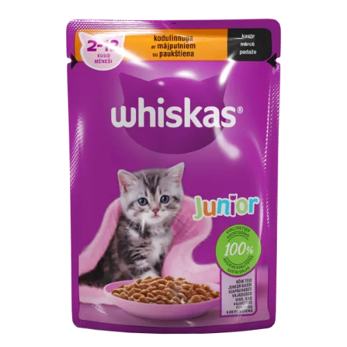 Mitrā barība Whiskas Junior ar mājputnu gaļu kaķēniem pouch 85g
