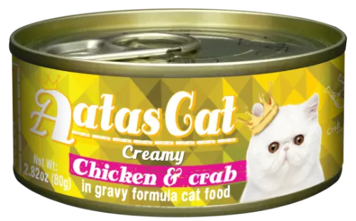 Konservuotas ėdalas katėms AATAS, Creamy Chicken and Crab, skardinėje, 80 g
