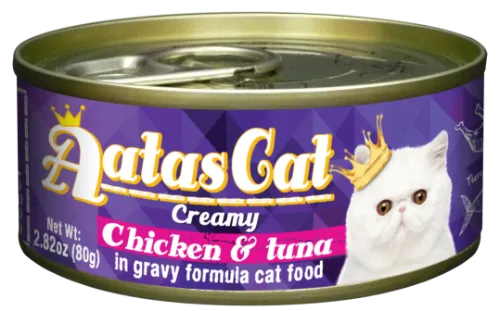Konservuotas ėdalas katėms AATAS, Creamy Chicken and Tuna, skardinėje, 80 g