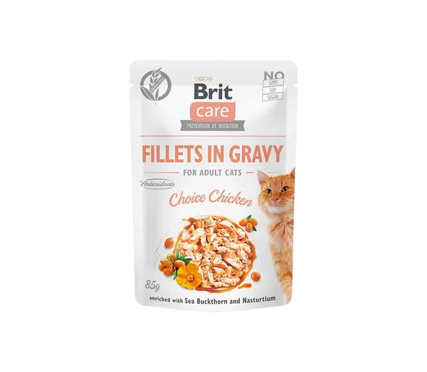 Konservuotas ėdalas katėms BRIT CARE Fillets in Gravy Choice Chicken, 85 g