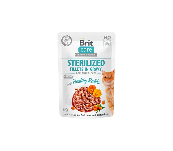 Konservuotas ėdalas katėms BRIT CARE Fillets in Gravy Hearty Rabbit, 85 g