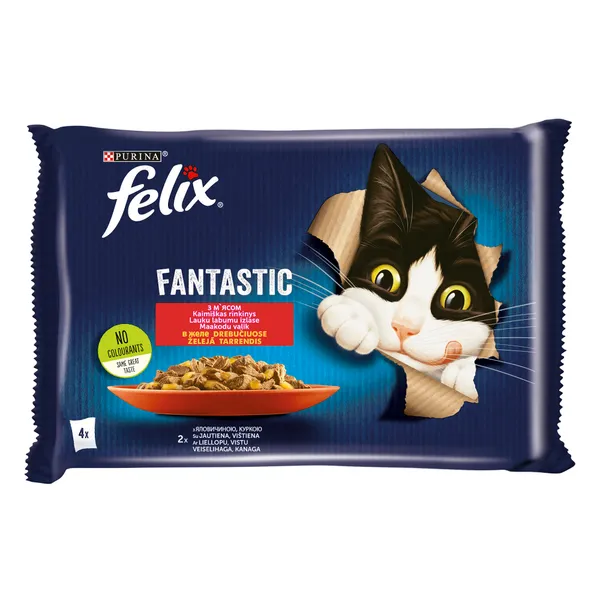 Barība kaķiem Felix Fantastic konservs gaļas izlase 4x85g