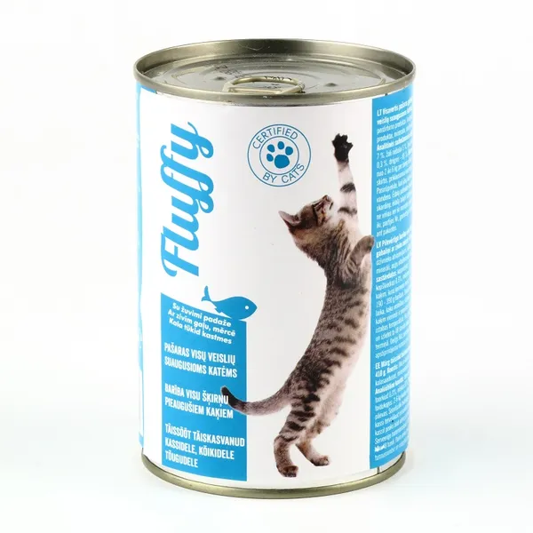 Konservuotas ėdalas katėms FLUFFY, su žuvimi, 410 g