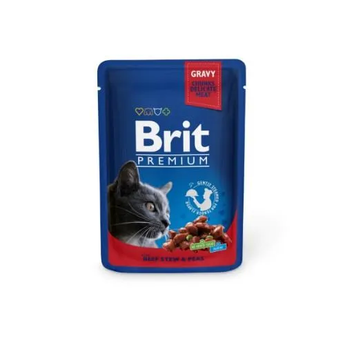 Konservuotas kačių ėdalas BRIT PREMIUM, Beef Stew and Peas, 100 g