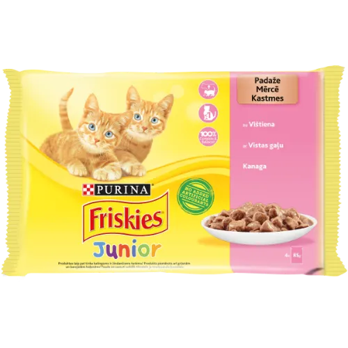 Konservuotas kačių ėdalas FRISKIES, kačiukams, su padažu, 4 x 85 g