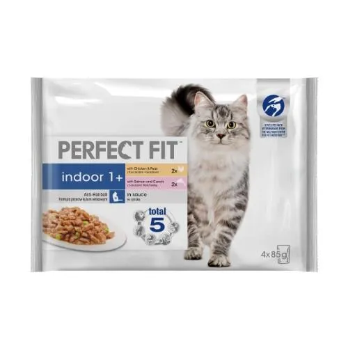 Konservuotas kačių ėdalas su vištiena ir lašiša PERFECT FIT, 4x85g
