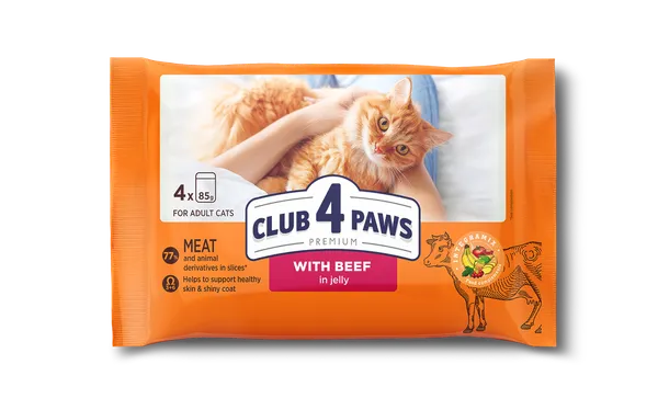Barība konservēta  kaķiem ar teļa gaļu Club 4 Paws 4 x 85g