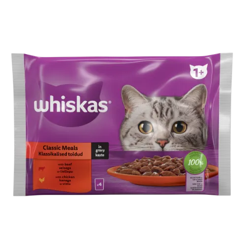 Barība kaķiem Whiskas 4 paka 1+ Meat Selection 340g