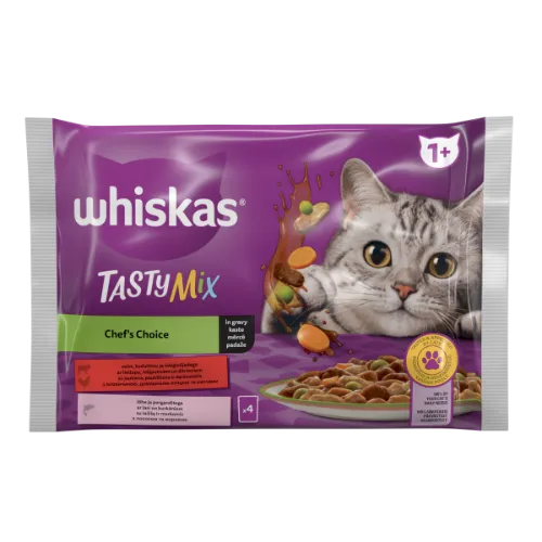 Barība kaķiem Whiskas Tasty Mix 1+lasi, burk. 4-paka 4x85g