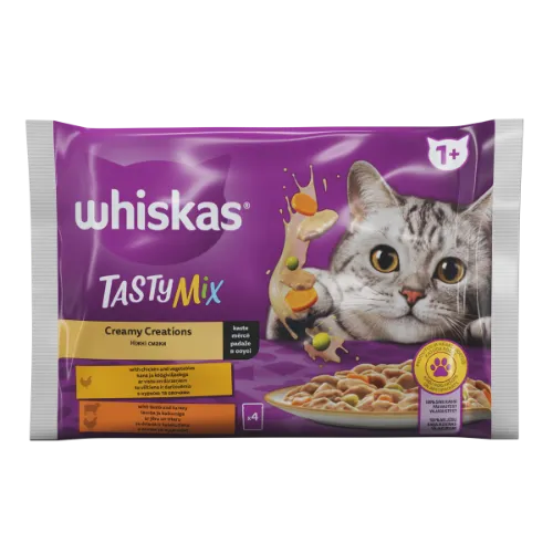 Barība kaķiem Whiskas Tasty Mix 1+ jērs, tītars 4-paka 4x85g