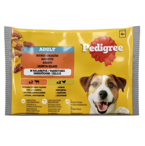 Konservuotas suaugusių šunų ėdalas PEDIGREE su jautiena ir kepenėlėmis, su paukštiena, 4x100g