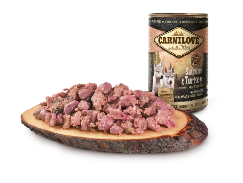 Konservuotas šunų ėdalas CARNILOVE, Wild Meat Salmon and Turkey for Puppies, 400 g