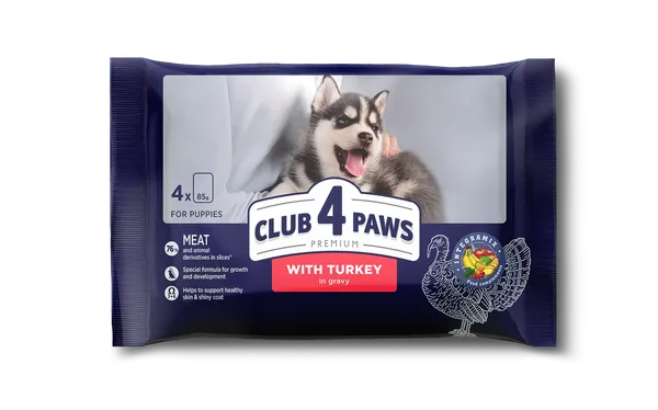 Konservuotas šunų maistas CLUB 4 PAWS su kalakutiena, 4x85 g