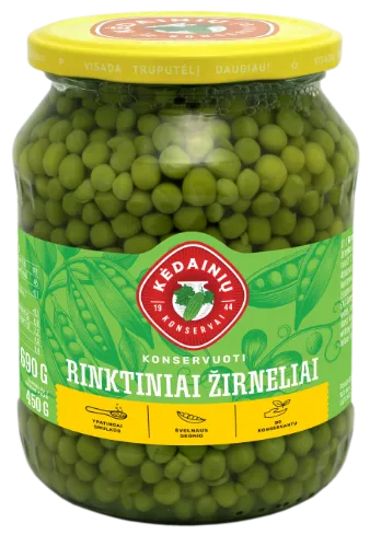 Konservuoti žalieji žirneliai KĖDAINIŲ Rinktiniai 690g/450g