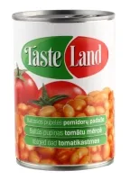 Pupiņas baltās tomātu mērce TASTE LAND, 400g/240 g
