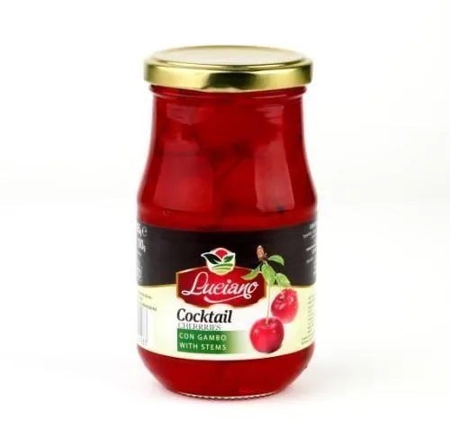 Kokteiļķirši sarkanie ar kātiņiem LUCIANO, 370ml/190g