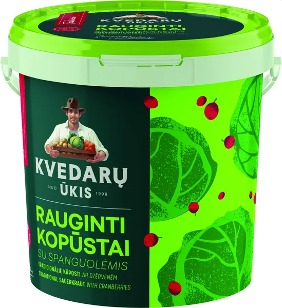 Kopūstai KVEDARŲ ŪKIS rauginti, su spanguolėmis, kibirėlyje, 800 g