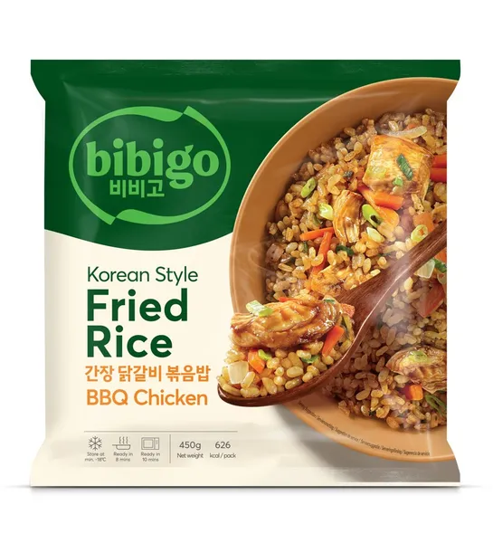Korejietiško stiliaus kepti ryžiai BIBIGO, su BBQ vištiena, 450g