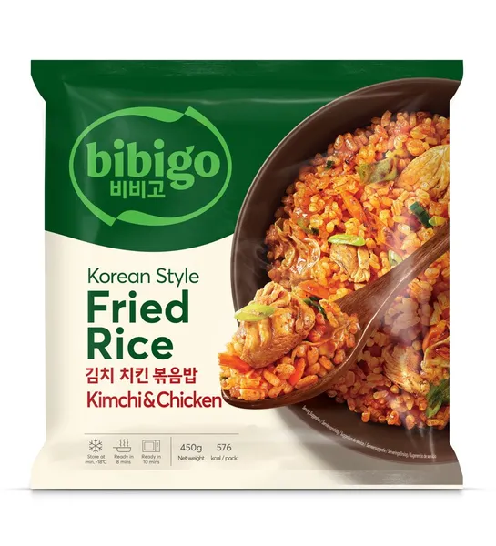 Korejietiško stiliaus kepti ryžiai BIBIGO, su Kimchi ir vištiena, 450g