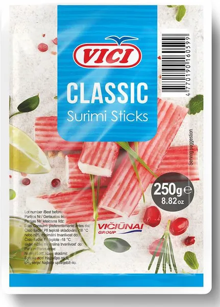 Šaldytos surimio lazdelės, 28%, VIČI, Classic, 250 g