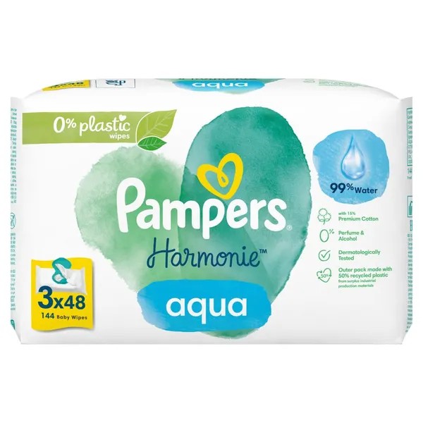 Kūdikių servetėlės PAMPERS Harmonie Aqua, 3x48 vnt.