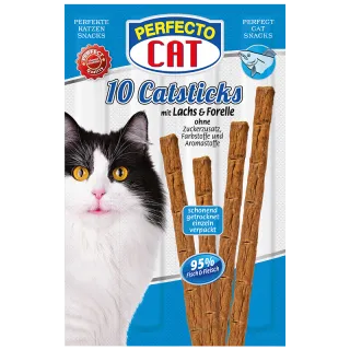 Lazdelės katėms, Perfecto cat, su lašiša ir upėtakiu, 10 vnt, 50 g