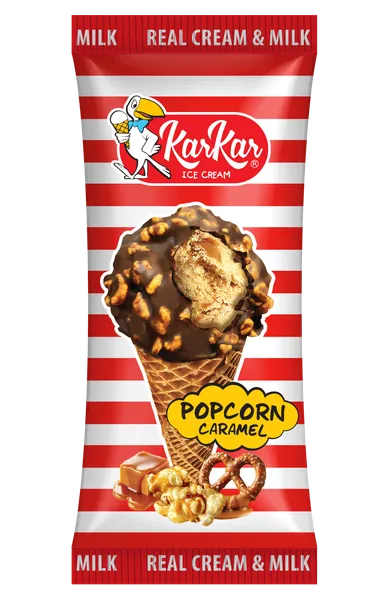 Ledai KAR KAR spragėsiu skonio su karamele, ragelyje, 150 ml