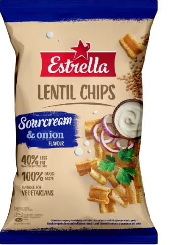 Lęšių traškučiai ESTRELLA grietinės ir svogūnų skonio, 100 g