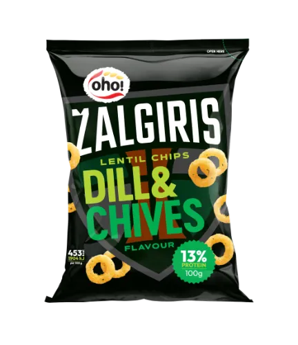 Lęšių traškučiai OHO! Žalgiris krapų ir laiškinių česnakų skonio, 100g