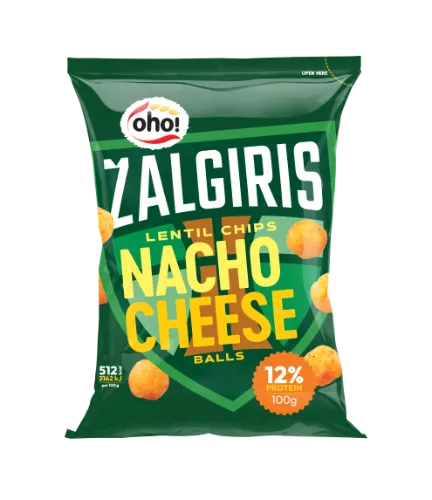 Lęšių traškučiai OHO! Žalgiris Nacho cheese balls, 100g