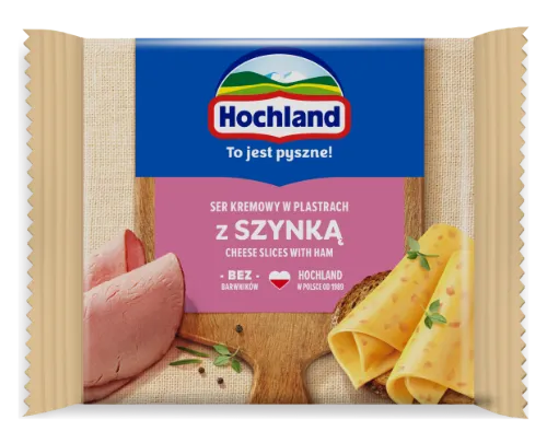 Lydytas sūris HOCHLAND, su kumpiu, riekelėmis, 130g