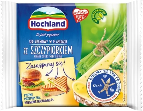 Lydytas sūris HOCHLAND, su laiškiniais česnakais, riekelėmis,17% rieb., 130 g