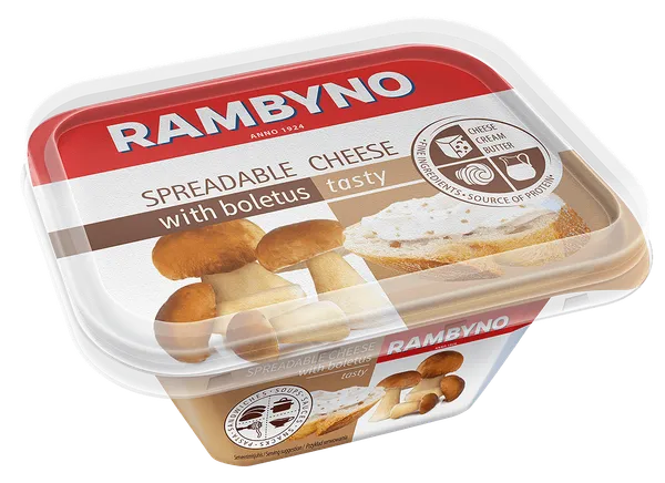 Lydytas tepamas sūrelis RAMBYNO. su baravykais,  50% rieb., 175 g