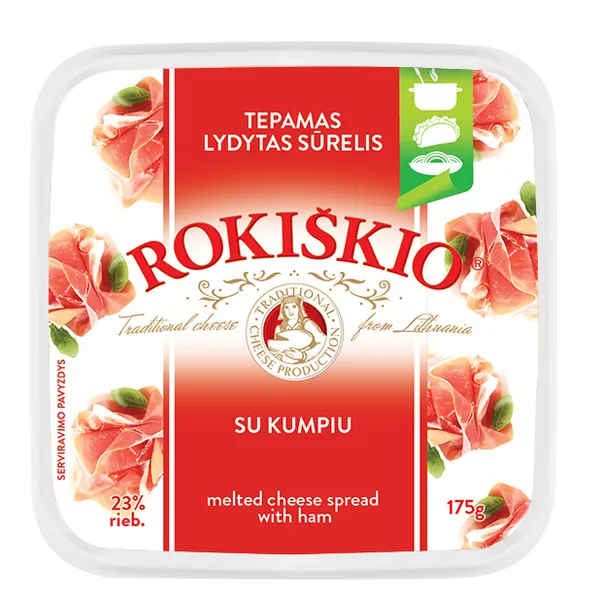 Lydytas tepamas sūrelis ROKIŠKIO, su kumpiu, 23%, 175 g