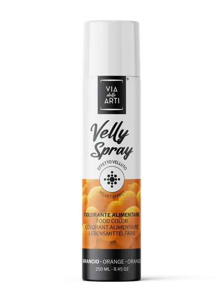 Maistiniai purškiami dažai VELLY, su kakavos sviestu, oranžinės spalvos, 250 ml