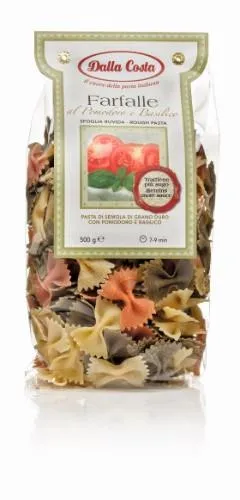 Makaroni Farfalle DALLA COSTA no cieto kviešu mannas putr. ar tomātiem un baziliku, 500g