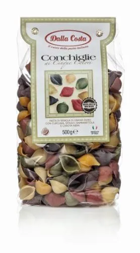 Makaroni Conchiglie DALLA COSTA no cieto kviešu mannas putr. 5 krāsās, 500g