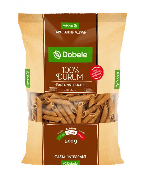 Makaronai DOBELE, Penne, pilno grūdo, 500 g