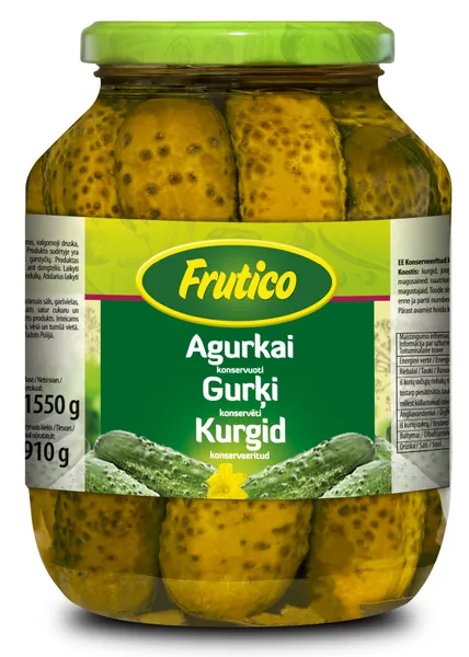 Marinuoti agurkai FRUTICO, 1,55 kg / 0,91 kg