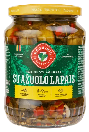 Marinuoti agurkai KĖDAINIŲ, su ąžuolo lapais, 660 g / 330 g
