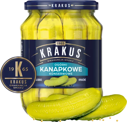 Marinuoti agurkai KRAKUS supjaustyti griežinėliais, 670g
